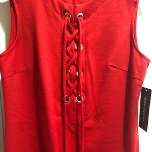 Orange Red Stretchy dress w lace up tie front